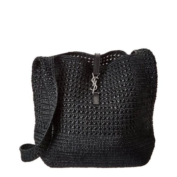 Saint Laurent Le 5 A 7 Medium Raffia & Leather Tote, Black - Picture 1 of 4